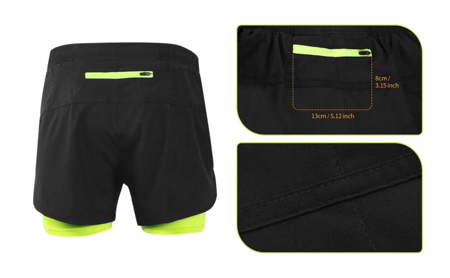 Men's Running Shorts Outdoor Sports Training Exercise Jogging Gym Fitness 2 in 1