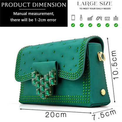 Italian Fashion Design Shoes and Bags Matching Set  High Heels green Color Rhinestones Elegant Women Shoes for Party