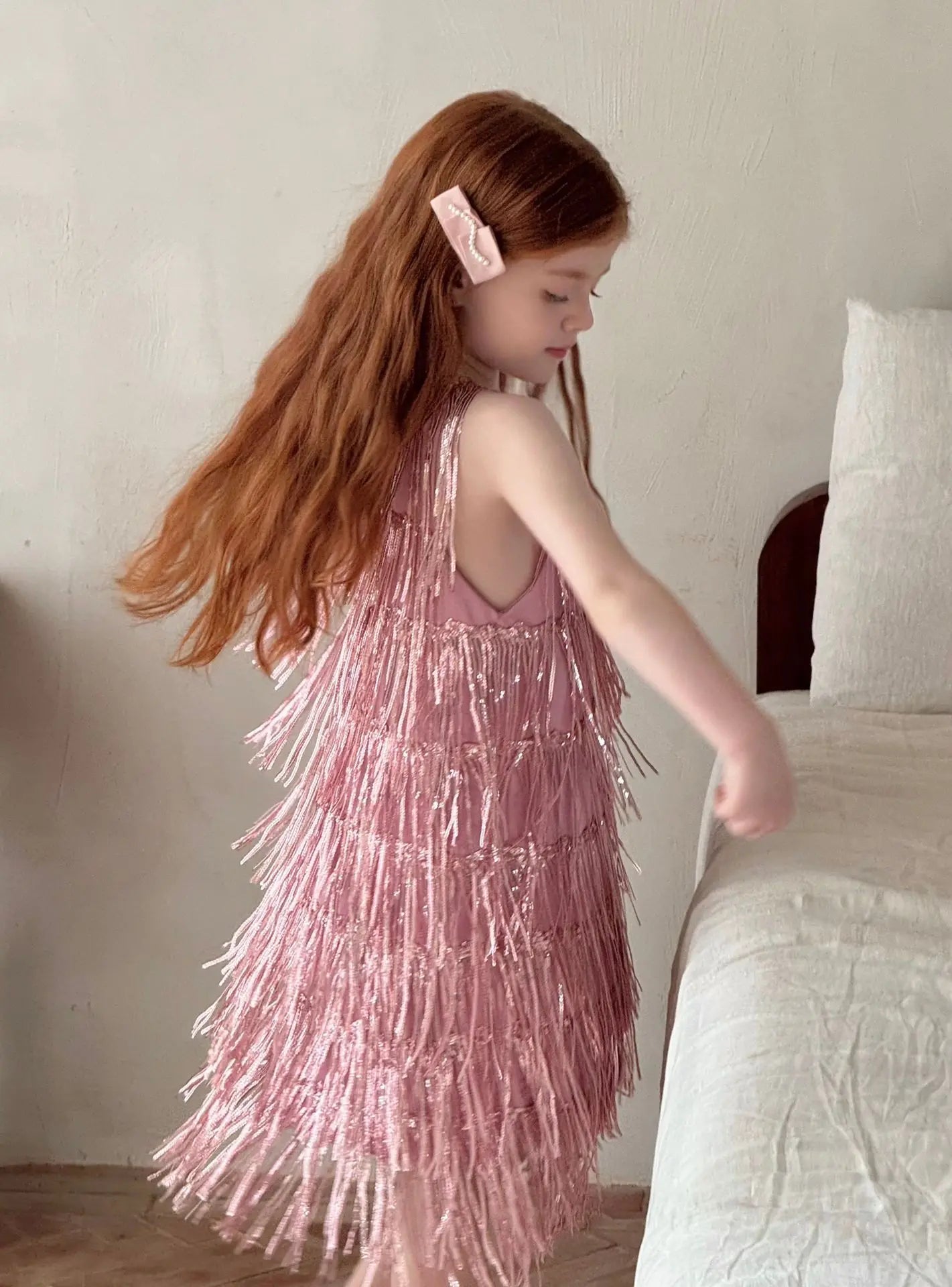 Vestido Infantil Meninas 2025 Verão Novo Moda Infantil Vestido de Borla Brilhante de Luxo Vestido de Aniversário para Meninas