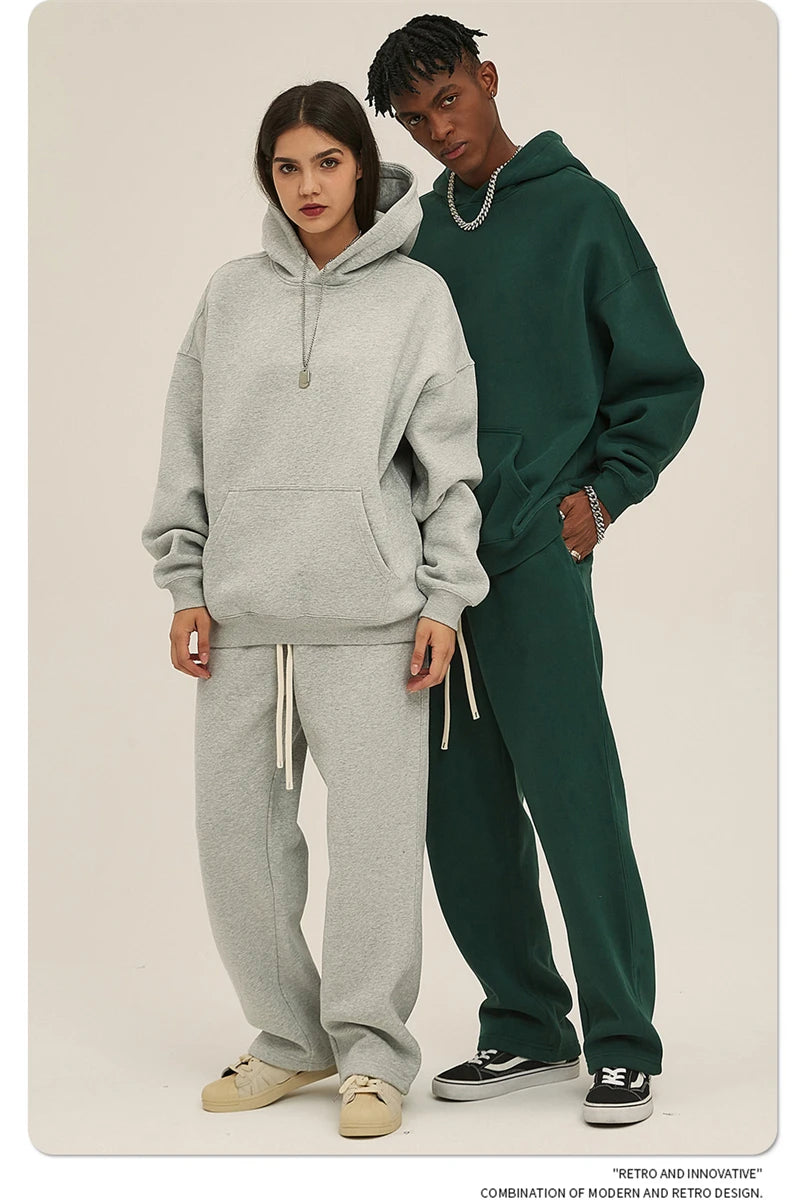 Thick 350gsm Fleece Hooded Hoodies For Men Unisex Winter Oversized Loose Basic Solid Sweatshirts Pullovers Coats HY0631