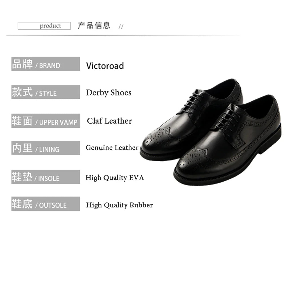 Vintage Brogue Derby Shoes Full Grain Leather Business Party Dress Shoes for Men