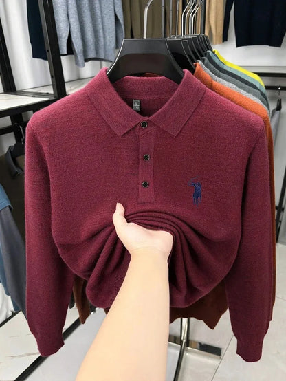 High quality luxury knitted long sleeve T-shirt men's autumn new designer brand Pony embroidery fashion Paul classic polo shirt