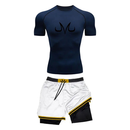 Men's Running Tracksuit Anime Print Training Fitness Sportswear Set Compression Leggings Sport Gym Performance Shorts Rash Guard