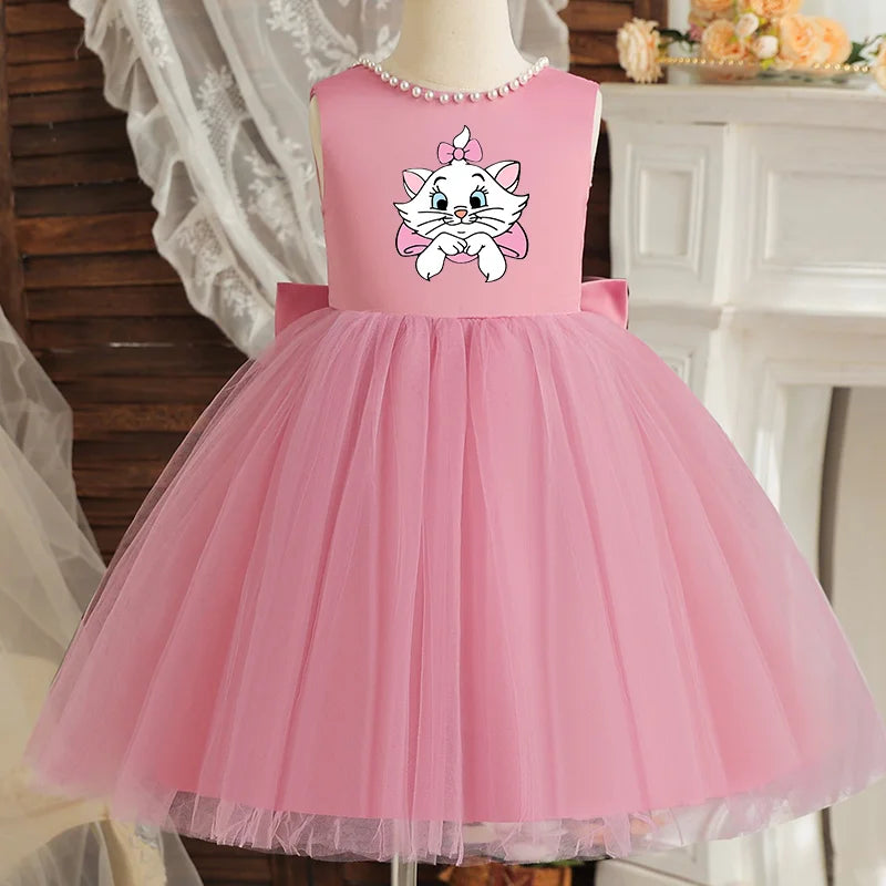 Princess Girl Bow Dress Kids Tulle Wedding Guest Party Birthday Pearls Elegant Bridesmaid Pageant Prom Ball Gown Gift