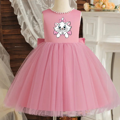 Princess Girl Bow Dress Kids Tulle Wedding Guest Party Birthday Pearls Elegant Bridesmaid Pageant Prom Ball Gown Gift