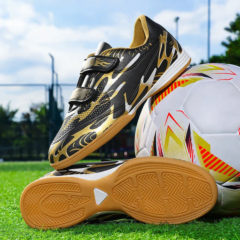 Soccer Shoes with Patent Leather Upper for Kids, Multicolor TF Training Styles