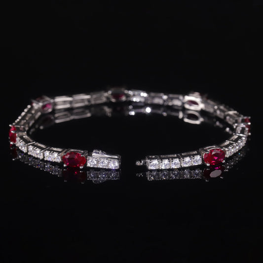 Lab Grown Ruby Tennis Bracelet 925 Sterling Silver Birthstone Bracelet  Fancy Party Wear Bracelet Gift For Women