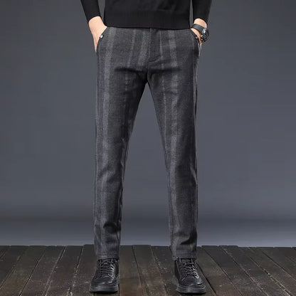 Autumn New Men's Slim Casual Pants  Fashionable Fit Elastic Business Pants High Quality Stripe Classic 3-colors Male Trousers