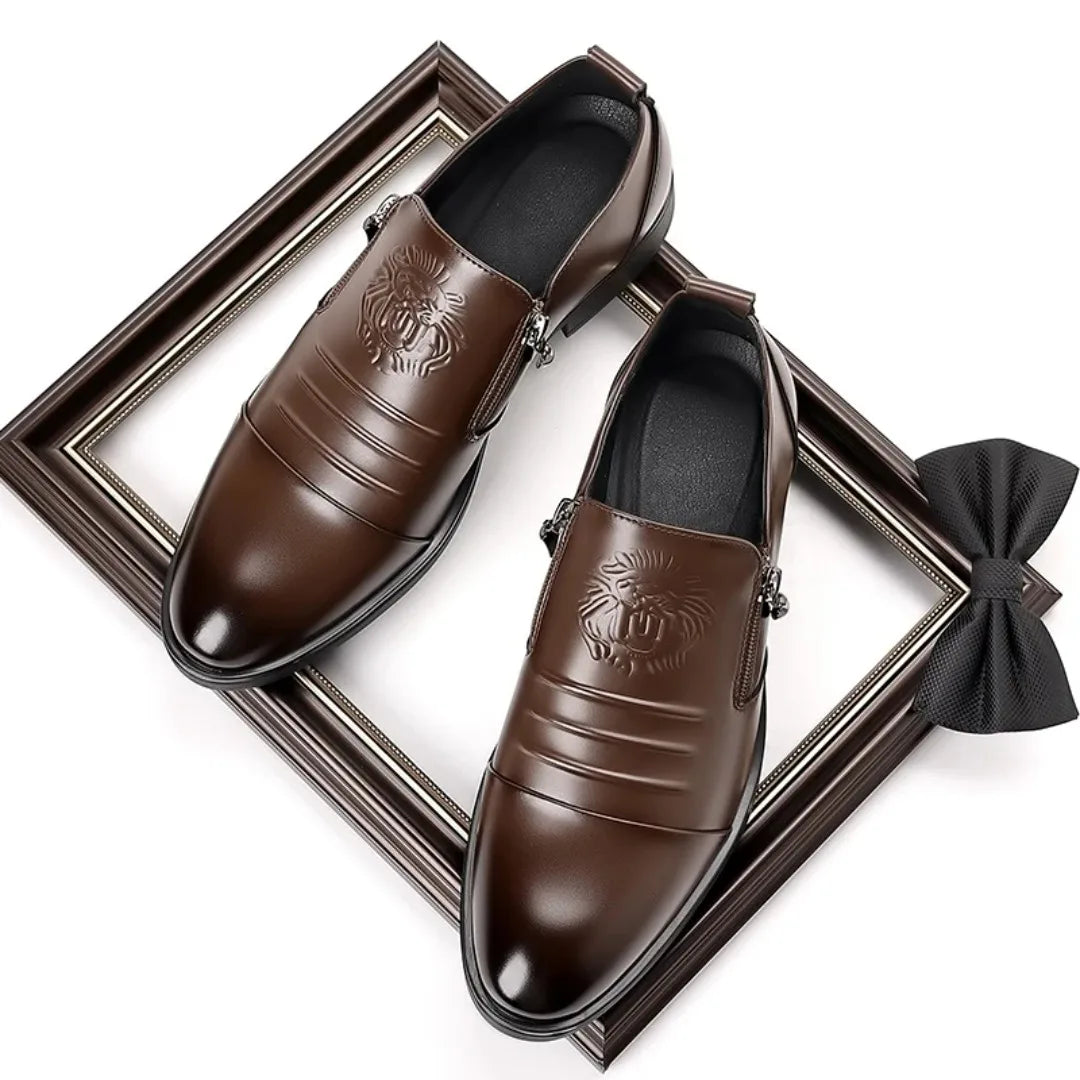 Men's leather casual shoes, fashionable business oxford shoes, zipper pointed leather shoes