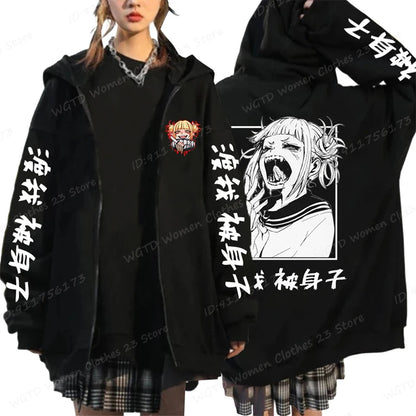 Hot Anime Himiko Toga Anime Print Zipper Hoodies For Women/Men Fashion Streetwear Hooded Pullovers Long Sleeve Zip Sweatshirts