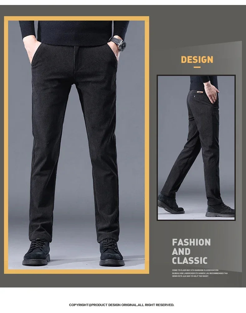 Thick Stretch Men's Corduroy Fleece Pants Fashion Business Casual Warm Chenille Male Brand Trousers Winter Thermal Pants