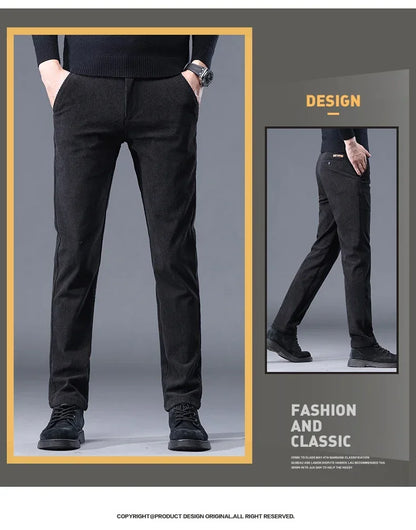 Thick Stretch Men's Corduroy Fleece Pants Fashion Business Casual Warm Chenille Male Brand Trousers Winter Thermal Pants