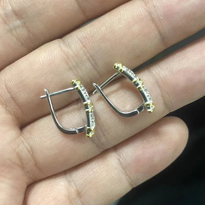 X-Shape Yellow Gold Cross Moissanite Diamond Hoop Earrings for Women 925 Sterling Silver Plated 18k Gold U-shaped Ear Buckle