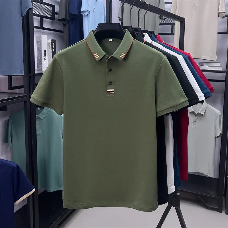 Luxury Design Men's Polo Shirt Lapel Short Sleeve T-Shirt Summer New Solid Color Simple Fashion Casual Business Office Menswear