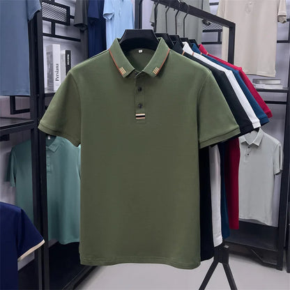 Luxury Design Men's Polo Shirt Lapel Short Sleeve T-Shirt Summer New Solid Color Simple Fashion Casual Business Office Menswear