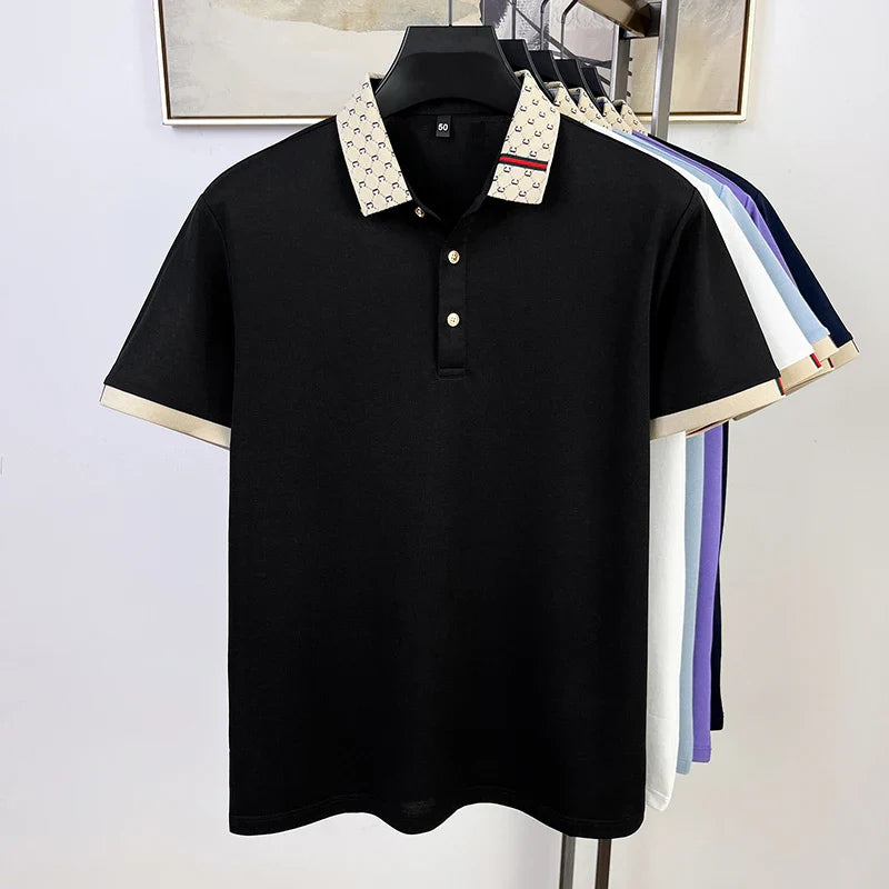 Fashion brand letter jacquard short sleeve high-end men's polo shirt comfortable and breathable summer new casual lapel T-shirt