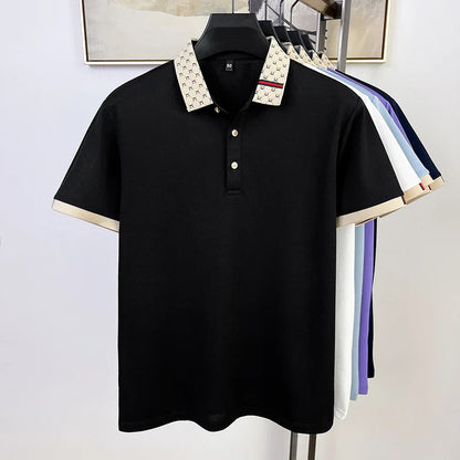 Fashion brand letter jacquard short sleeve high-end men's polo shirt comfortable and breathable summer new casual lapel T-shirt