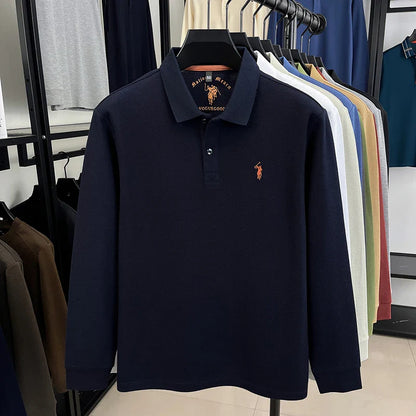 2025 New Cotton Long Sleeved T-shirt for Men, High End Embroidered Little Horse Logo Fashion Autumn/Winter Polo Top