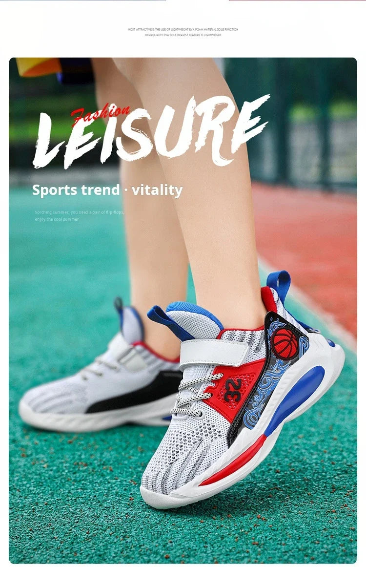 Brand Kids' Sports Shoes Non-slip Running Shoes Boys Basketball Sports Tennis Shoes Fashion Comfortable Teenager Casual Sneakers