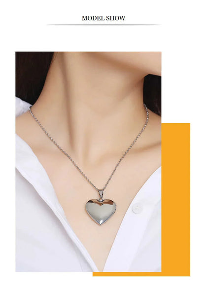 Light Heart Locket Pendants for Women Men Openable Photo Frame Glossy Stainless Steel Necklaces Family Love Collar