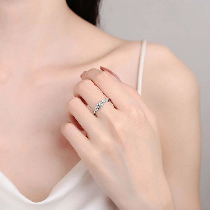 Full Moissanite Rings for Women 925 Sterling Silver Marquise cut Moissanite Lab Diamond Wedding Ring Gemstone Band