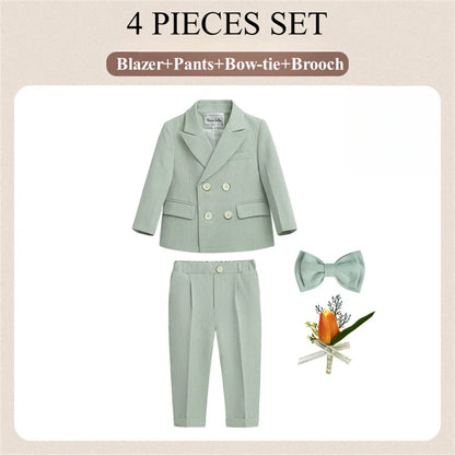 2-14 Yrs Toddler 3-Piece Suit Set Double Breasted Suit Jacket Pants Bowtie Birthday Communion Party Suit for Children