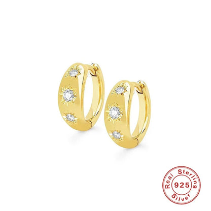 Ins Star Anise 925 Sterling Silver  Earring For Women Hoop Earrings Crystal Fine Jewelry Glossy 18K Gold Mom Gift Trend