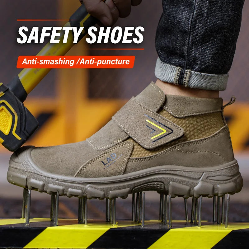 Men's work shoes with wear-resistant solid soles, anti smashing and puncture safety shoes, comfortable and breathable