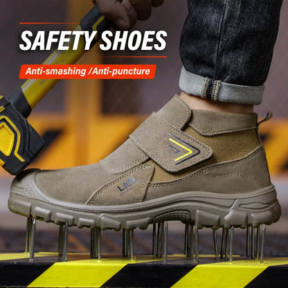 Men's work shoes with wear-resistant solid soles, anti smashing and puncture safety shoes, comfortable and breathable