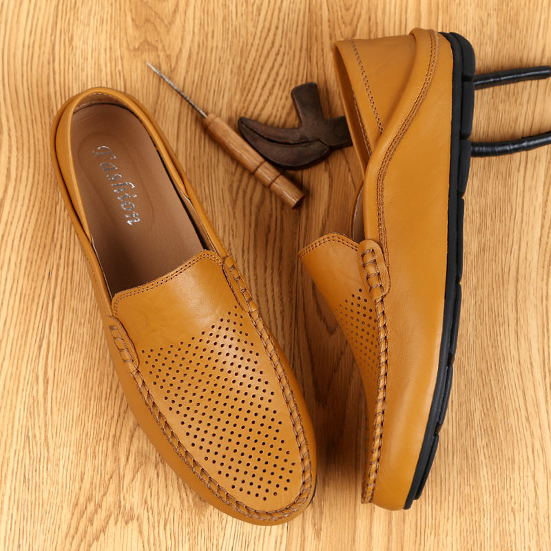 Summer Men Casual Shoes Leather Moccasins Breathable Slip on Boat Shoes Italian Luxury Brand Mens Driving Loafers Size 37-47