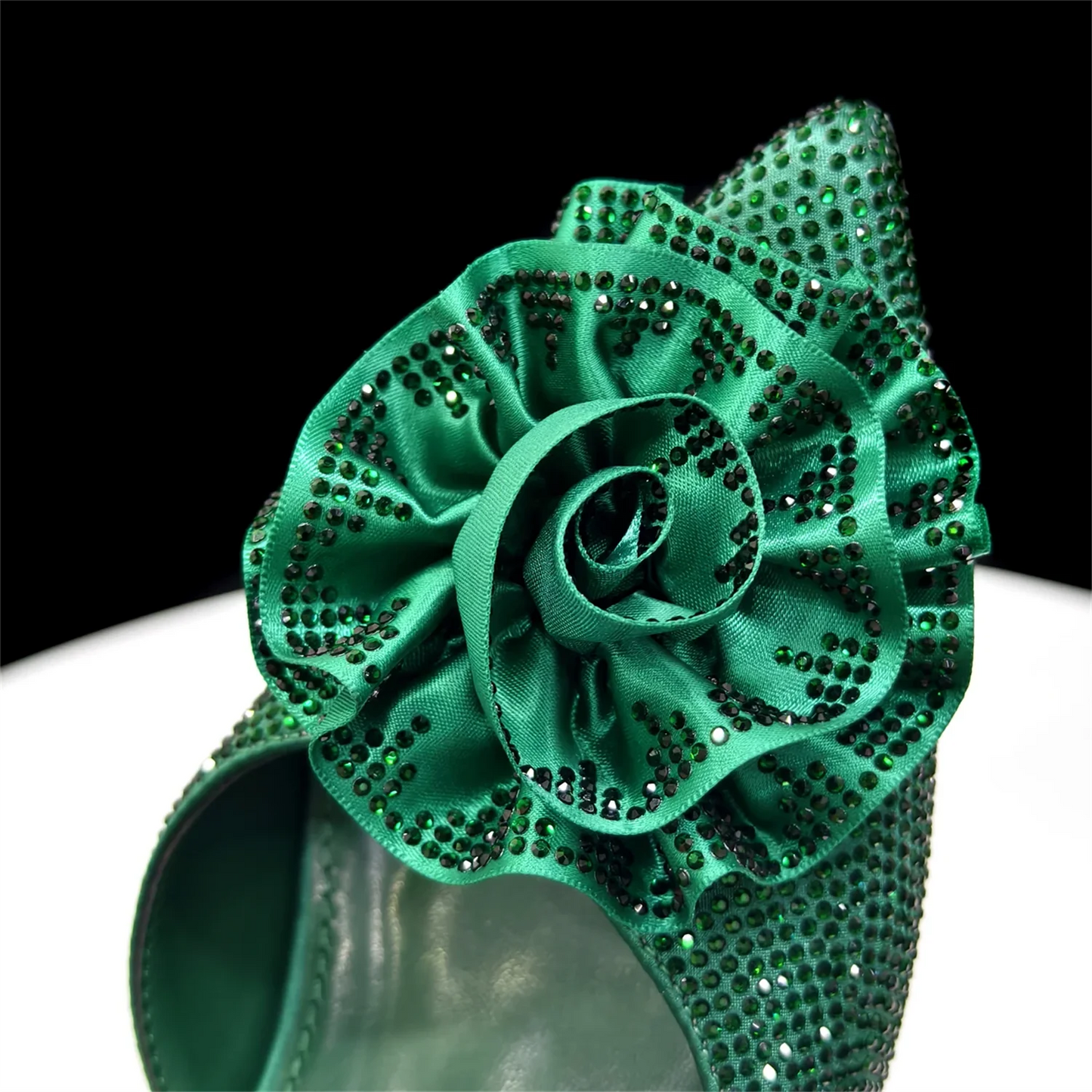 Luxury Green 3D Rose Rhinestone Shoes And Bag Set Women Pointed Toe Slingback High Heels Matching Clutch For Wedding Party