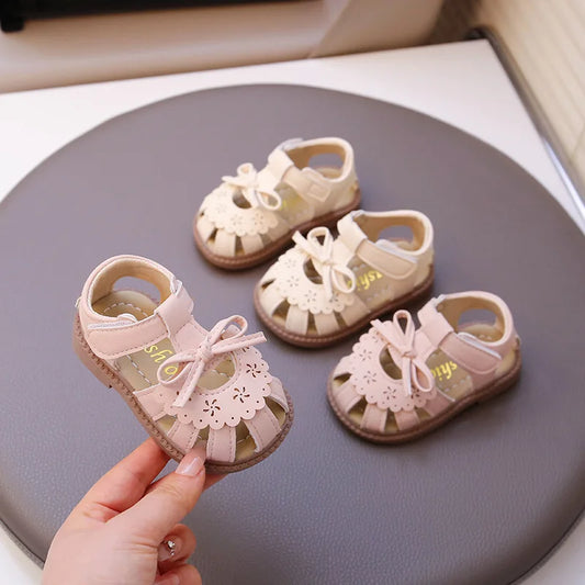 Summer Baby Girls Sandals Cut-Outs Lace Princess Shoes Children Sandals Anti Slip Soft Sole Toddler Kids Beach Shoes Size 15-25