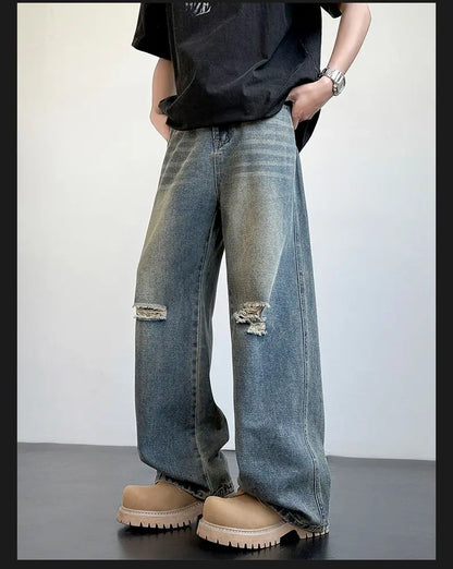 Men's American Style Loose Straight Leg Jeans Vintage Spring Summer New Arrival Drapey Trendy Wide Leg Long Pants