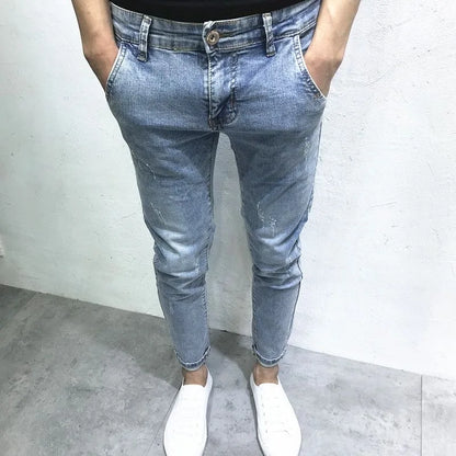 2024 Spring and Autumn New Fashion Trend Solid Color Elastic Small Legs Men's Casual Slim Comfortable High Quality Denim Pants