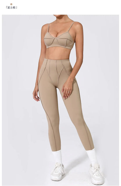 Yoga Sports Fitness Sets High Waist Hip-lifting Trousers Open Back Bra Suit Casual Running Workout Gym Leggings Sexy Sets Women