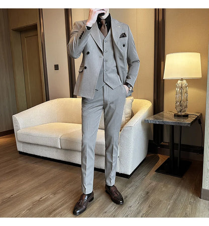 (Jackets+Pants) Luxury Double Breasted Design Slim Fit Suit High Quality Fashion Men's Wedding Social Suit Tuxedo 2 Piece Set