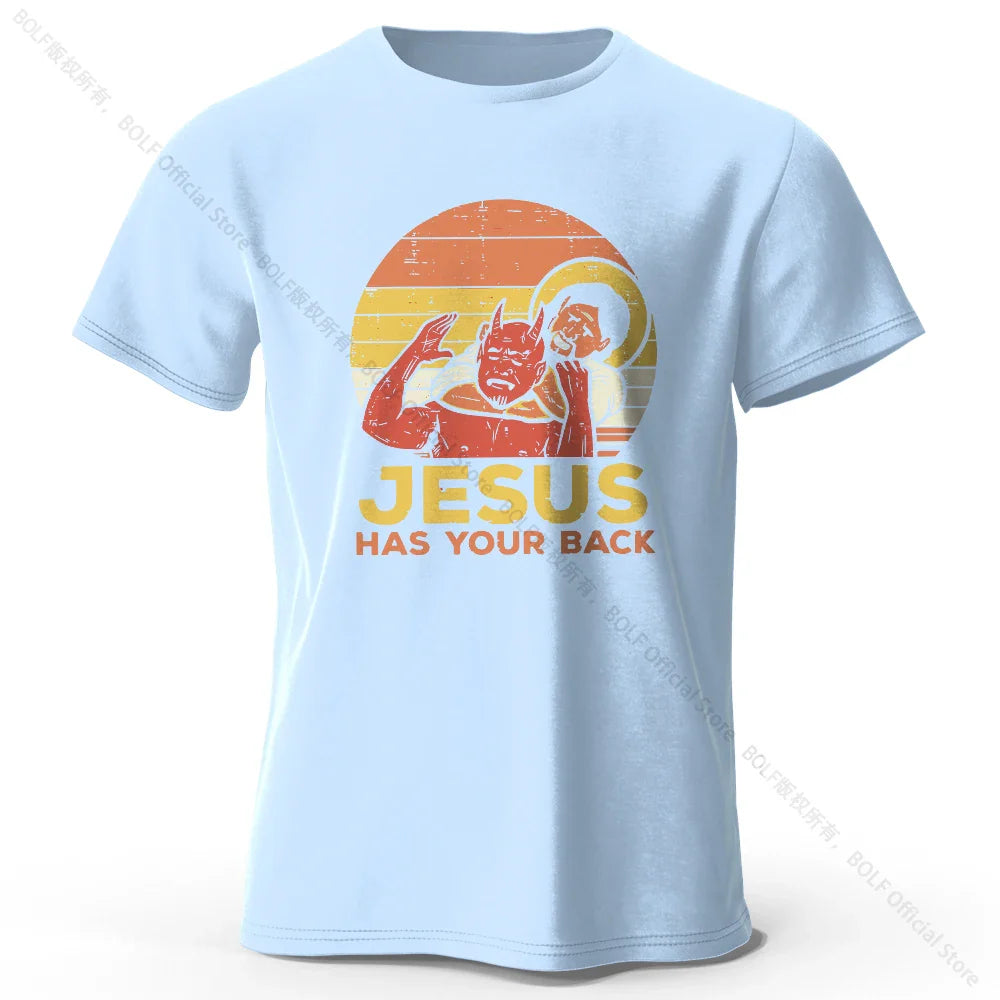 Funny Jesus Printed 100% Cotton T-Shirt, Soft & Breathable Round Neck Short Sleeve Tee, Unisex Quirky & Humorous Style