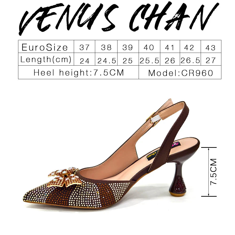 Nigerian-Inspired Rhinestone High Heels for Women with Purple Oval Bag – Stylish Ladies' Footwear & Accessory Set