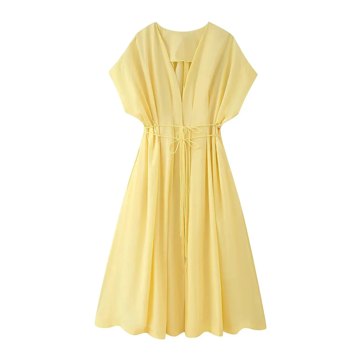 Spring Summer Vintage Women Dress Fashion Single Breasted Sashes Draped V Neck Sleeveless Chic Brown Ladies Dresses
