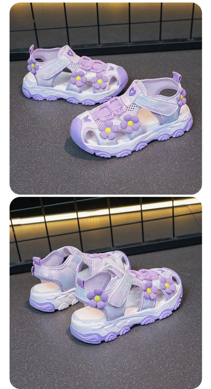 Summer Sport Sandals For Girls PU Leather Waterproof Beach Running Footwear For Children  Hollow Out Teenager Kid's Sneakers