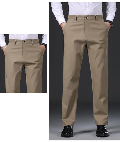 97% Cotton Straight Velvet Casual Pants Men Stretch Loose Classic Business Warm Trousers High Quality Winter Thick Fleece Pants