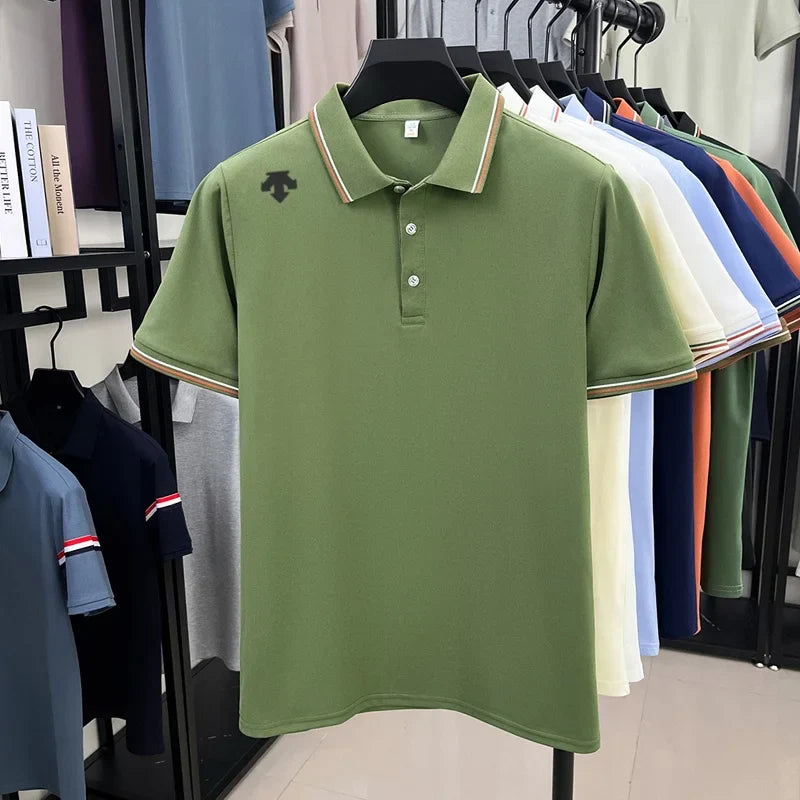 Men's High-End Luxury Brand Logo-Stamped Casual Polo Shirt Summer New Golf Breathable Business Short-Sleeve T-Shirt