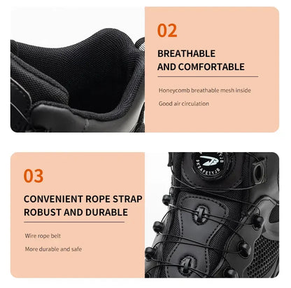 Men's Safety Work Boots Steel Toe Breathable Indestructible Puncture-Proof Rotary Buckle Shoes Comfortable Brand Work Footwear