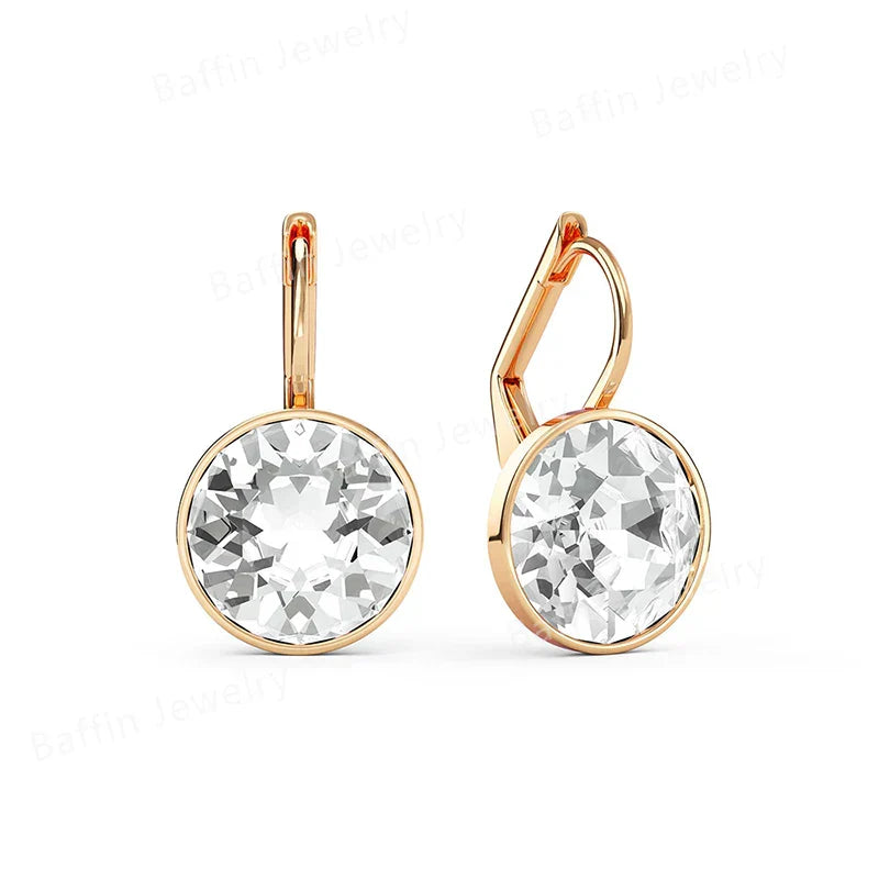 Earring for Women Christmas Birthday Premium Austrian Crystals Round Cut Dangle Silver Gold Color Pierced Jewelry
