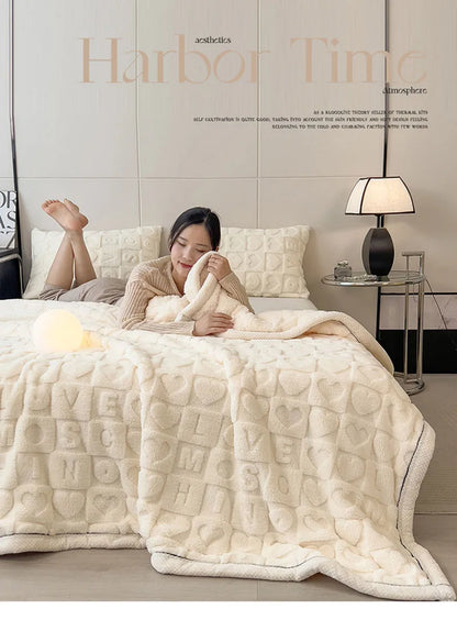 Solid Color Taffeta Velvet Carved Blanket Thick Double-Sided Plush Multifunctional Blanket Office Nap Quilt for All Seasons