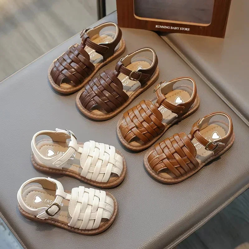 Kids Sandals 2025 Summer Sandals for Boy Fashion Children Cut-Outs Beach Shoes Braided Style Causal Walking Flat Sandals