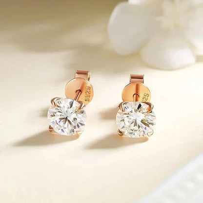 18K Plated 0.1-3CT Moissanite Stud Earrings for Women Men Sparkling Classic Bridal Jewelry 925 Silver Rose Gold Earring