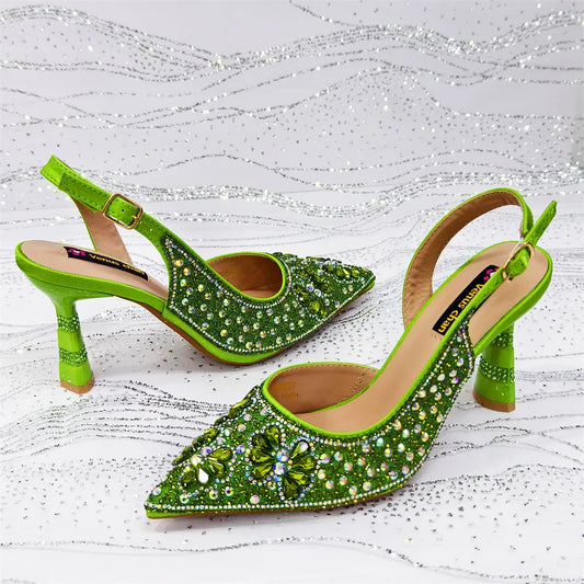 Gold Pointed Toe Rhinestone Heels & Bag Set, Sparkly Slingback Shoes for Women Wedding Party Evening Prom