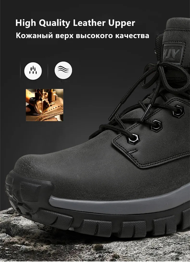 High-Top Leather Men's Boots Breathable Desert Combat Boots Outdoor Non-slip Hiking Boots Men Motorcycle Boots Work Ankle Boots