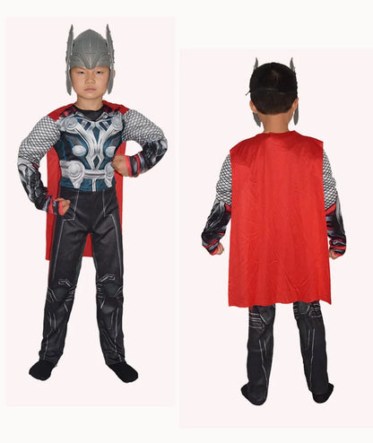 Halloween Carnival Clothes for Children Kids Thor Muscle Costume Superhero Thor Cosplay Muscle Costume Jumpsuit Mask Performance